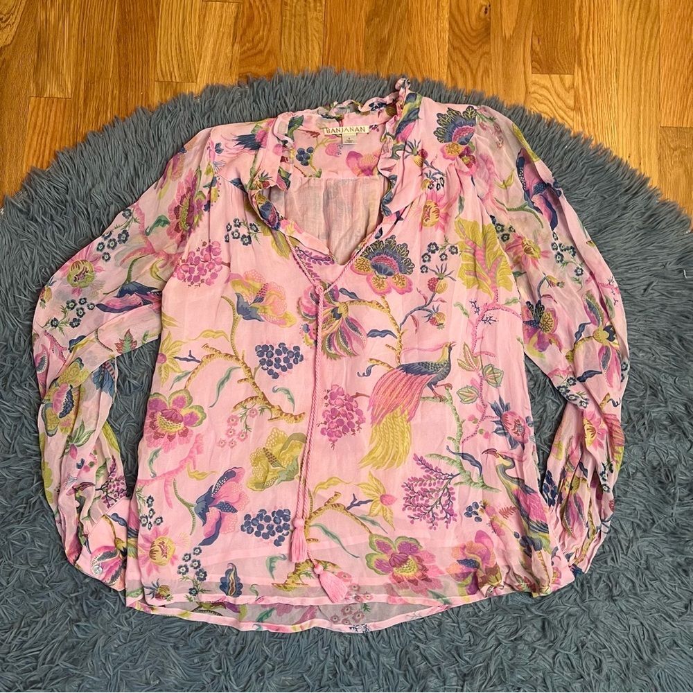 Banjanan Pink Floral Printed Long-Sleeve Blouse